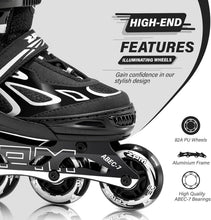 Load image into Gallery viewer, Vinal Girls' Adjustable Inline Skates with Illuminating Wheels - XL Size