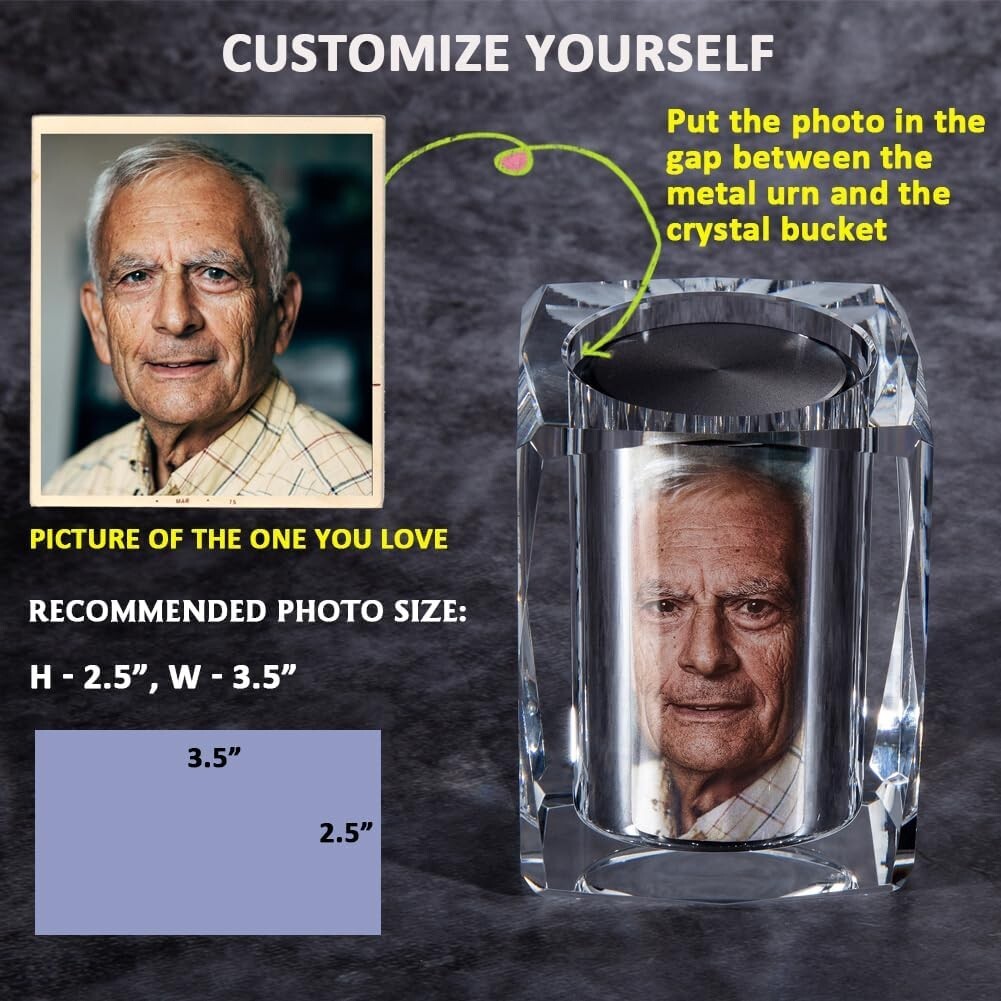 Miniature Crystal Candle Holder Urn - Personalized Ashes Keepsake for Adults