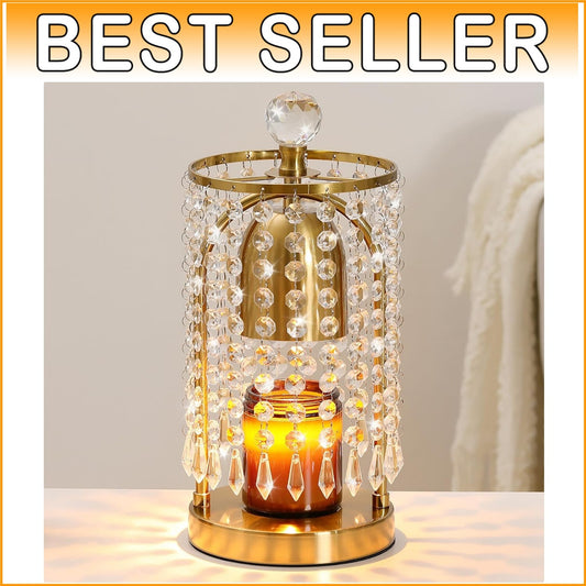 Candle Warmer with Timer & 2 Bulbs - Stylish Gold Crystal Decor for Home
