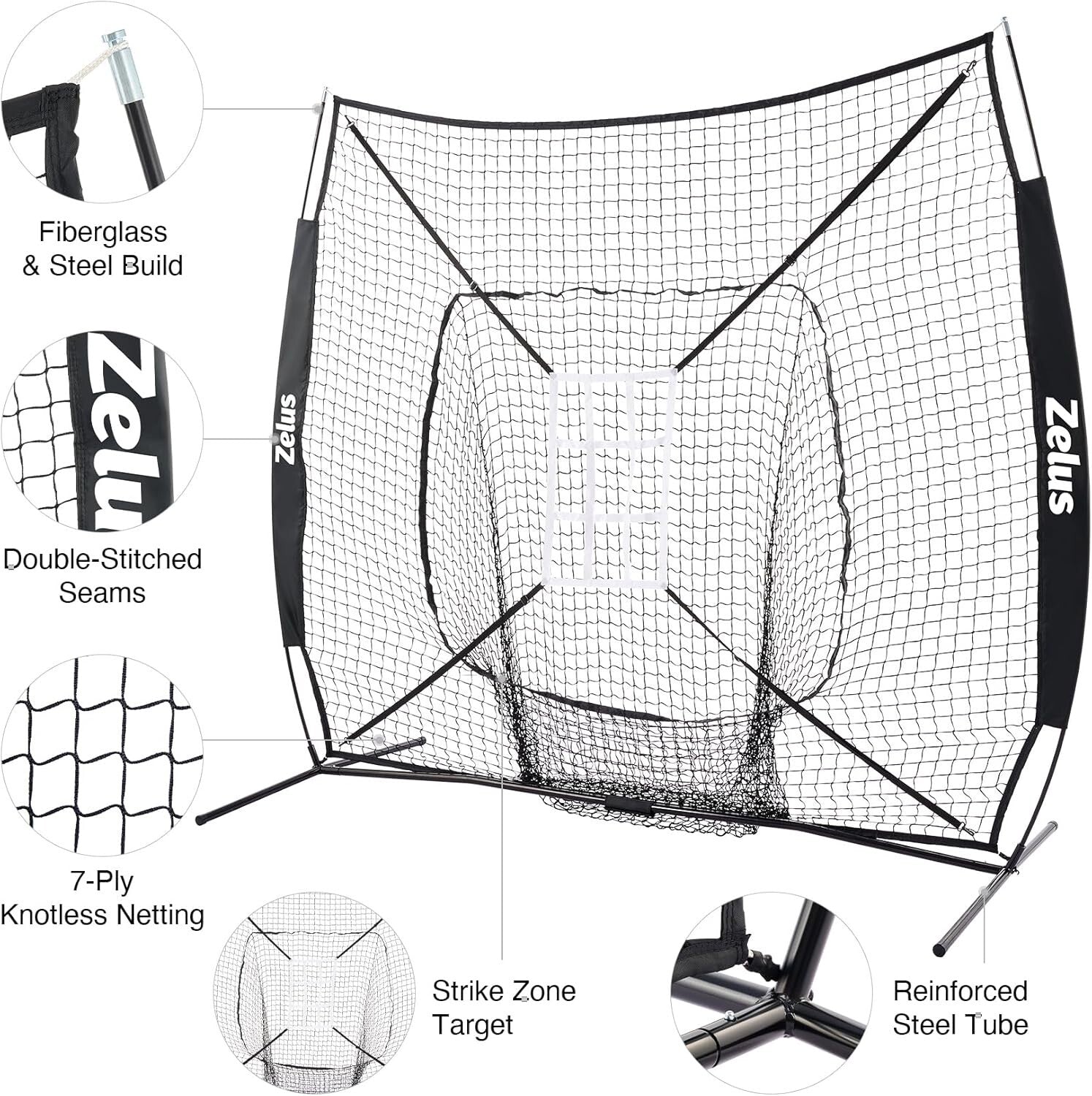 Complete 7x7 Baseball Practice Net Set with Ball Caddy & Target - Durable Design