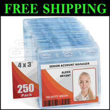 Load image into Gallery viewer, Bulk 250 Clear 4x3 Inch ID Badge Holders - Fast Loading &amp; Durable Protection