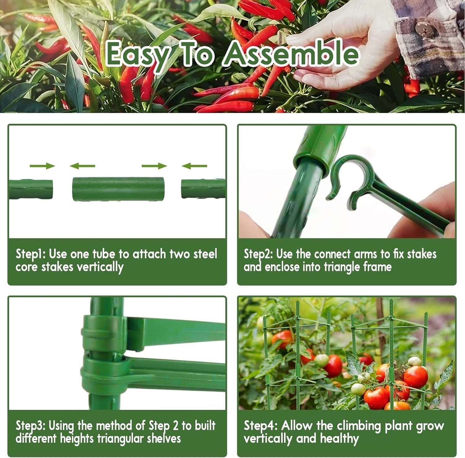 Versatile Garden Tomato Cages - Heavy-Duty 6 Pack for Customizable Plant Support