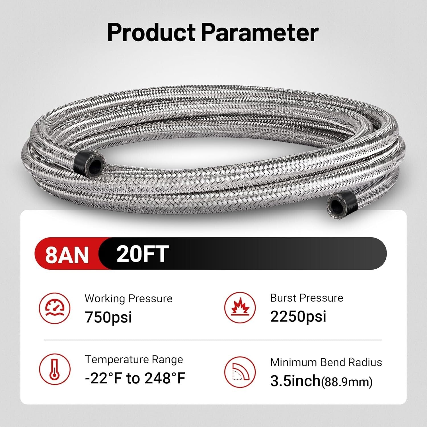 High-Pressure 20FT Silver 8AN Braided Fuel Line - Ideal for Professionals