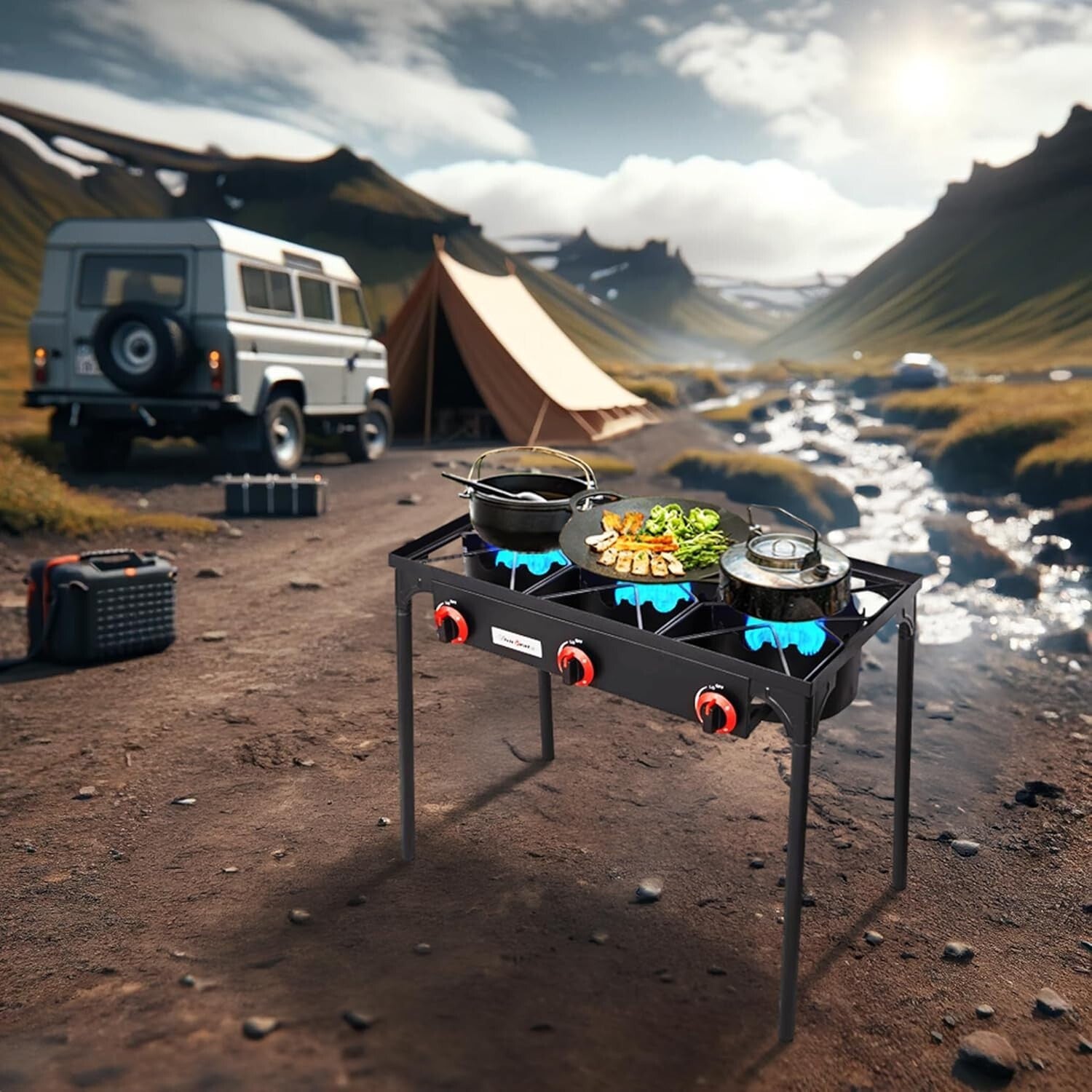 Durable 3 Burner Propane Gas Stove with Removable Legs for Easy Transportation