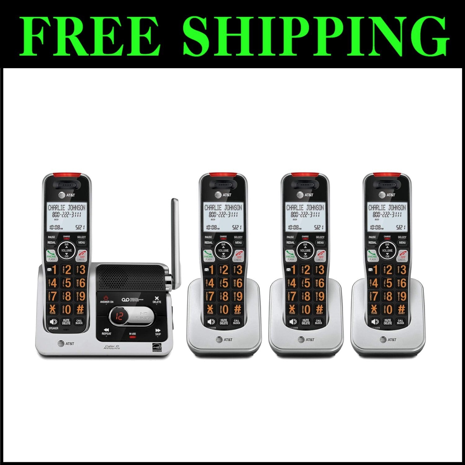 Advanced 4-Handset Cordless Phone with Digital Answering & Caller ID Announcer