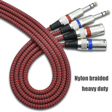 Load image into Gallery viewer, Premium 50FT Nylon Braided Red XLR to 1/4" TRS Cables - Balanced Audio, 2-Pack