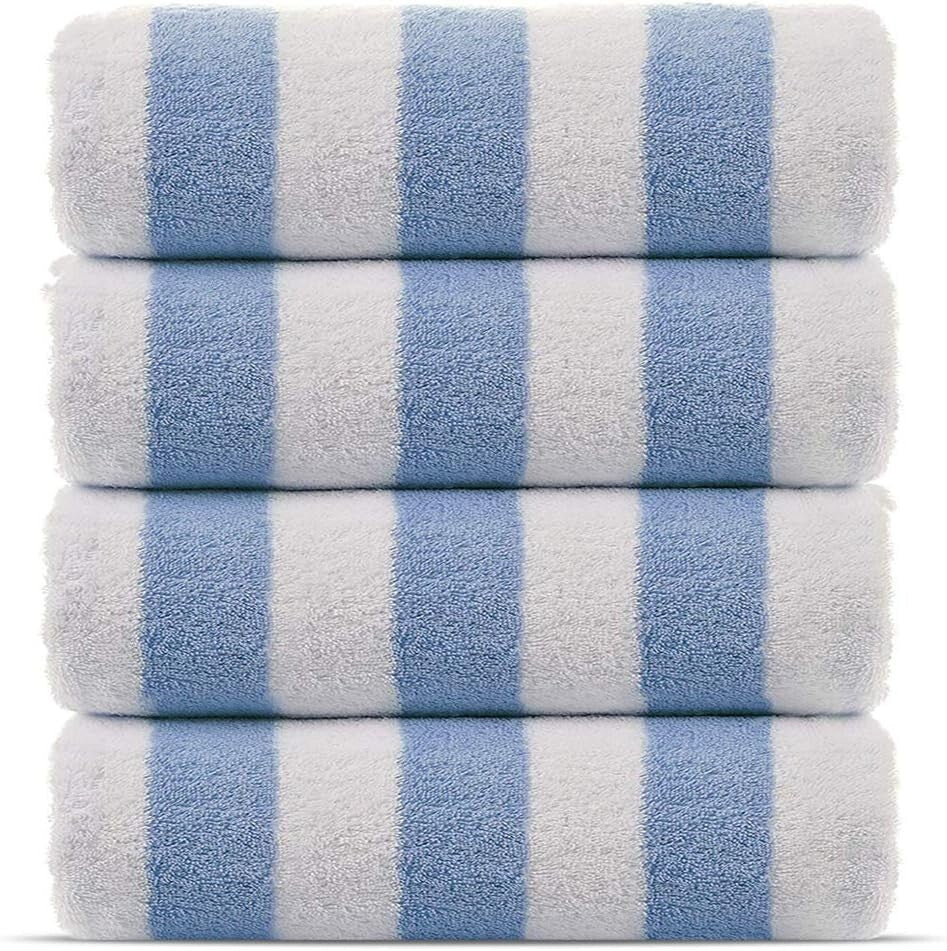Thick Stripe Luxury Cotton Towels 4-Pack – Light Blue Pool Essentials, 30x60