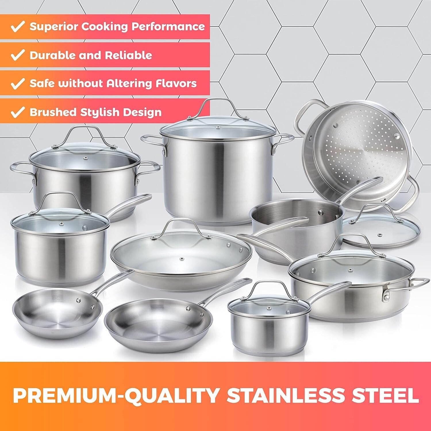 17-Piece Ultra-Clad Stainless Steel Cookware Set with Induction compatibility