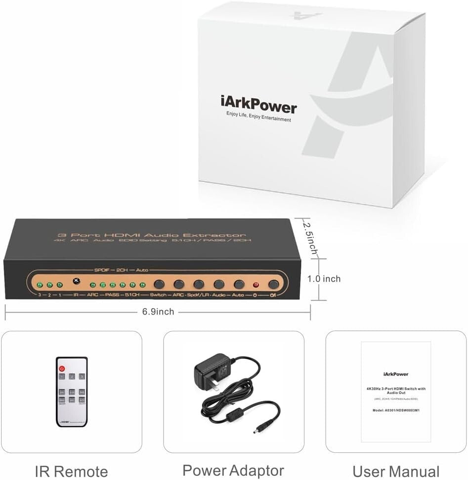 4K HDMI Switcher & Audio Extractor - 3 HDMI Inputs to 1 Output with Remote