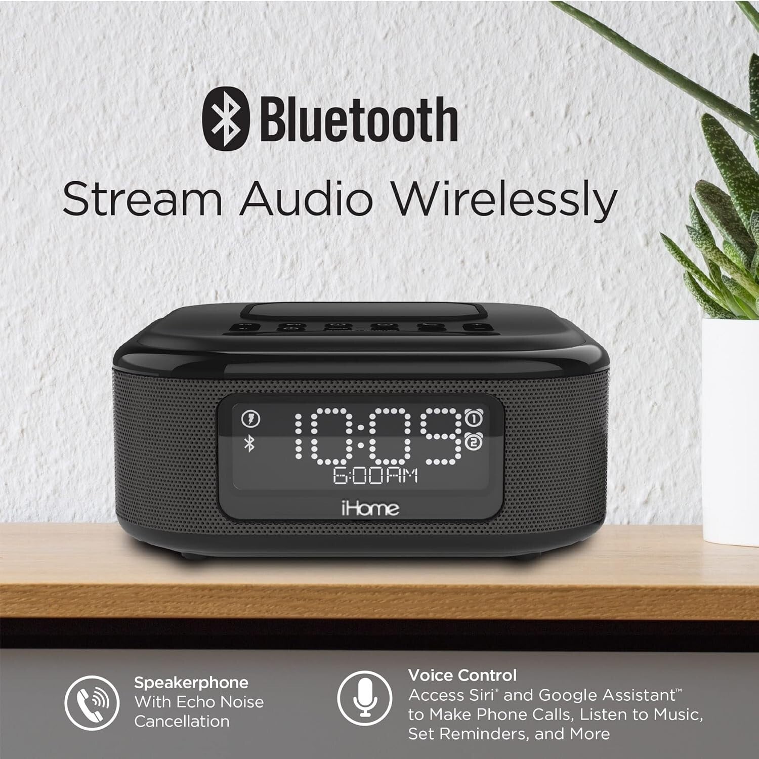 Multifunctional Alarm Clock with Wireless Charging Pad & Bluetooth Music Speaker
