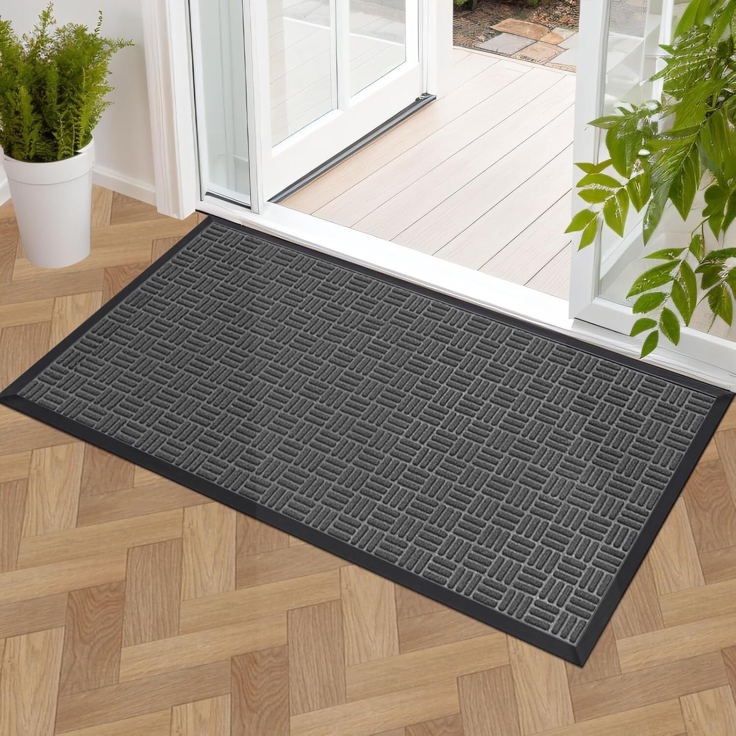 Versatile 47" x 24" Indoor Outdoor Door Mat - Durable, Easy to Clean Gray Rug