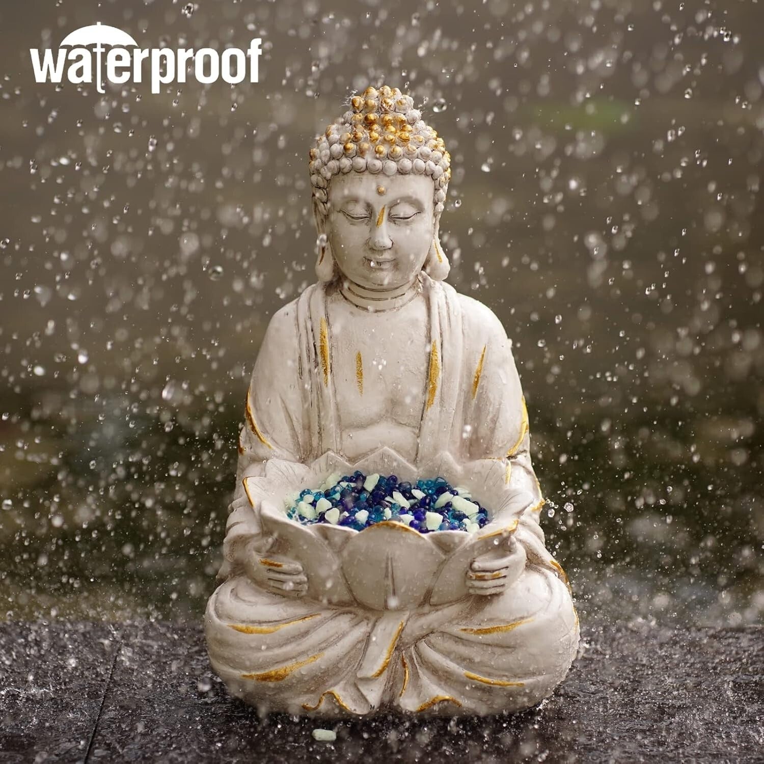 Outdoor Meditating Buddha Statue with Natural Stone Finish - 12" Serenity Decor