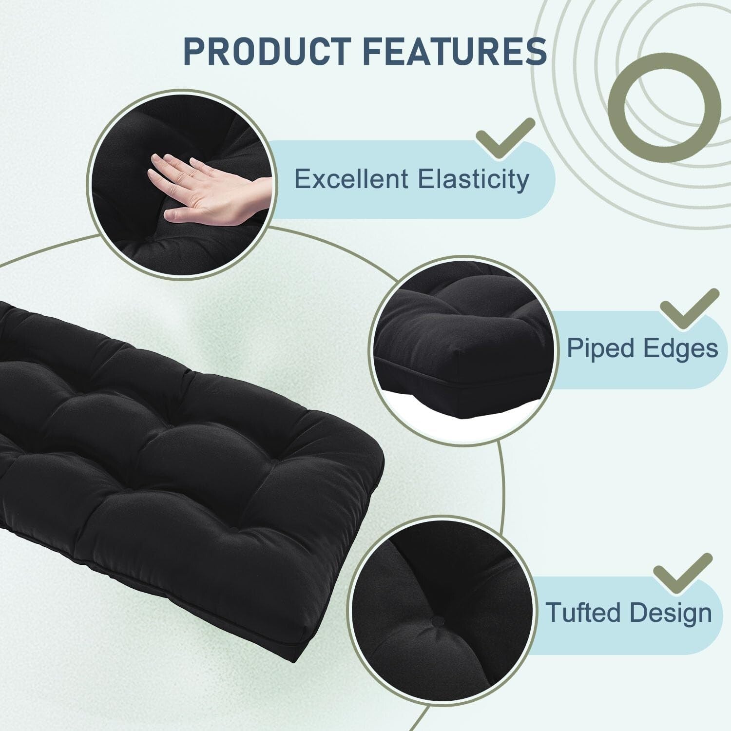 Durable 48x18x5 Black Patio Cushion - Waterproof and Stain-Resistant Design