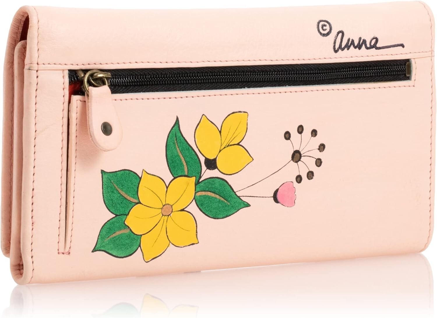 Stylish Hand-Painted Leather Wallet: 7.5” with Magnetic Closure and Coin Pocket