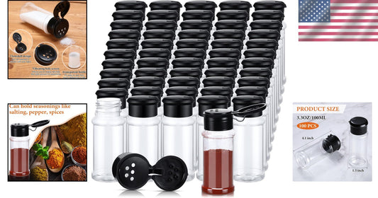 Effortless Organization: 100 Pcs Plastic Spice Jars with Shaker Lids - 3.3 Oz