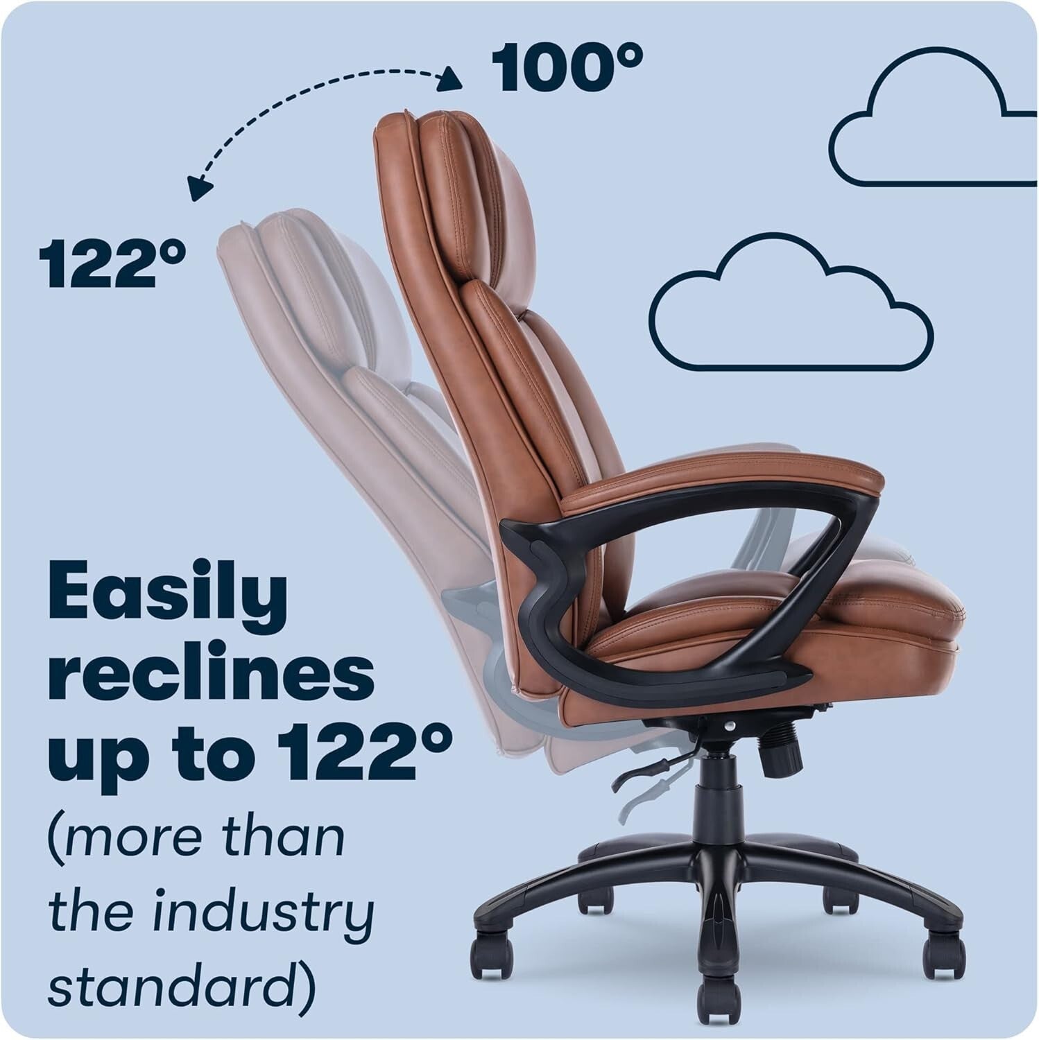 Cognac Executive Chair for Big and Tall - Adjustable Height & Neck Support