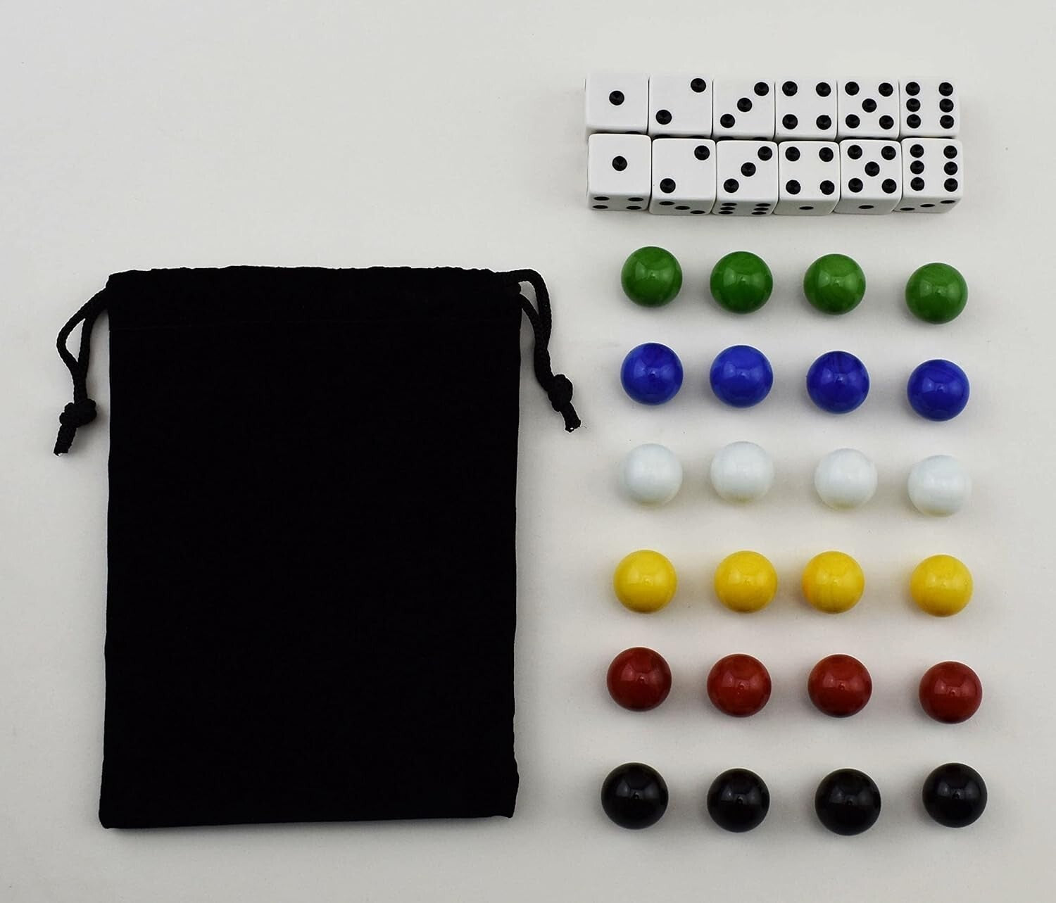 Double-Sided Marbles Game with Dice & Storage Bag - 4-6 Players - Oak Board