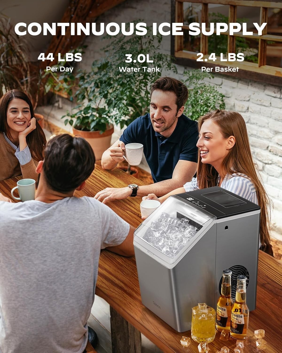 Rapid Ice Maker for Home & Parties - 44lbs Daily Production, Crystal-Clear Cubes