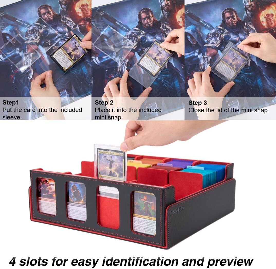 Versatile 3000+ Card Collection Box with Colorful Dividers & Play Mat Feature