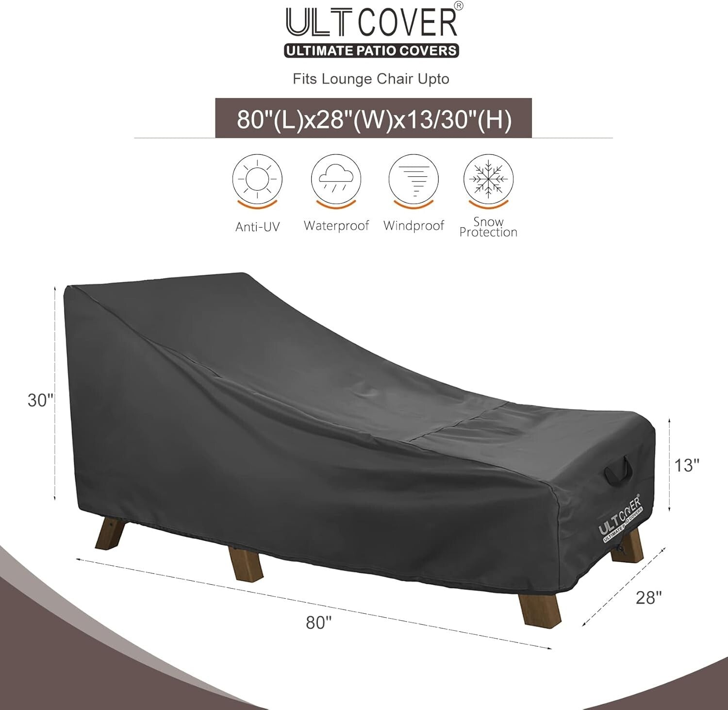 Outdoor Lounge Chair Covers - 80L x 28W | Waterproof & Weather-Resistant 2 Pack