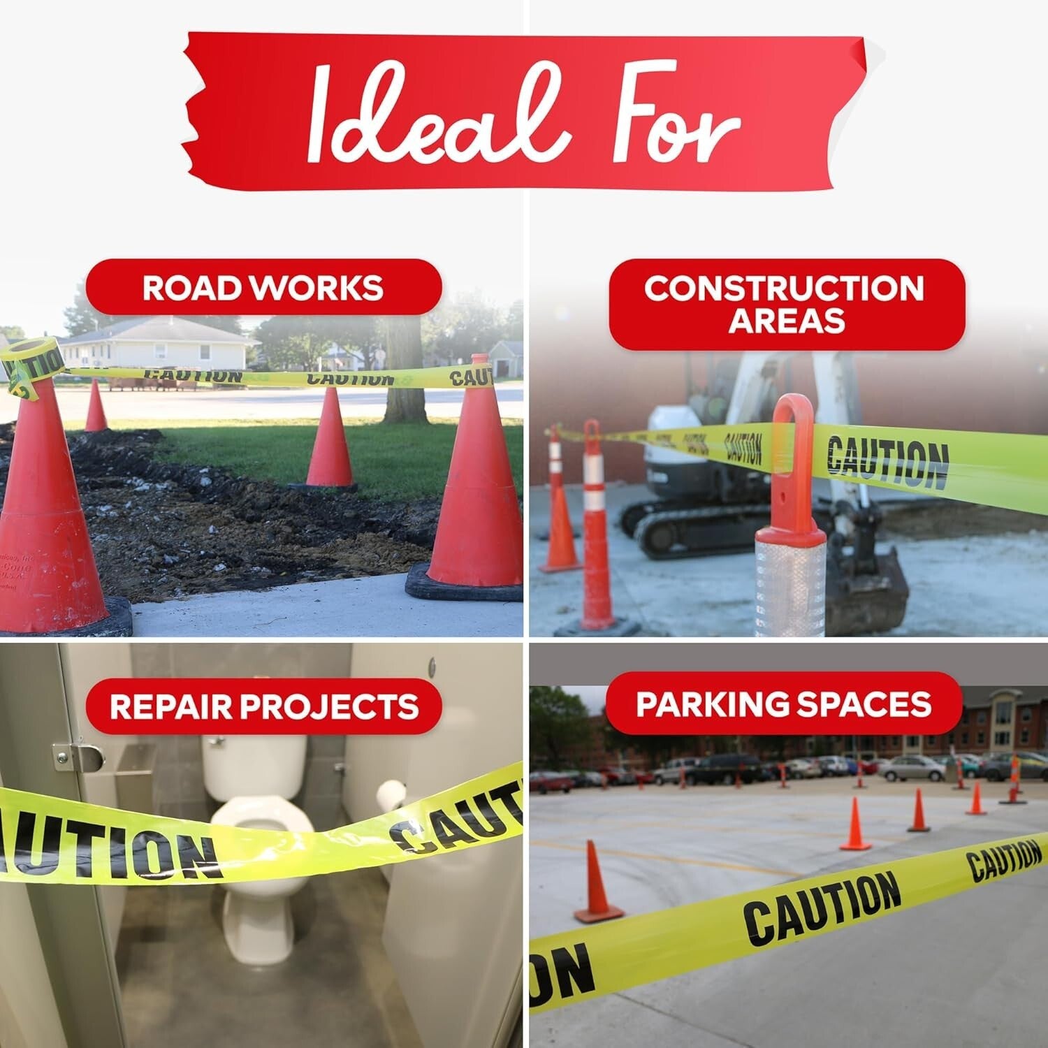 Weatherproof Yellow Caution Tape - 6-Pack, Ideal for Construction and Events