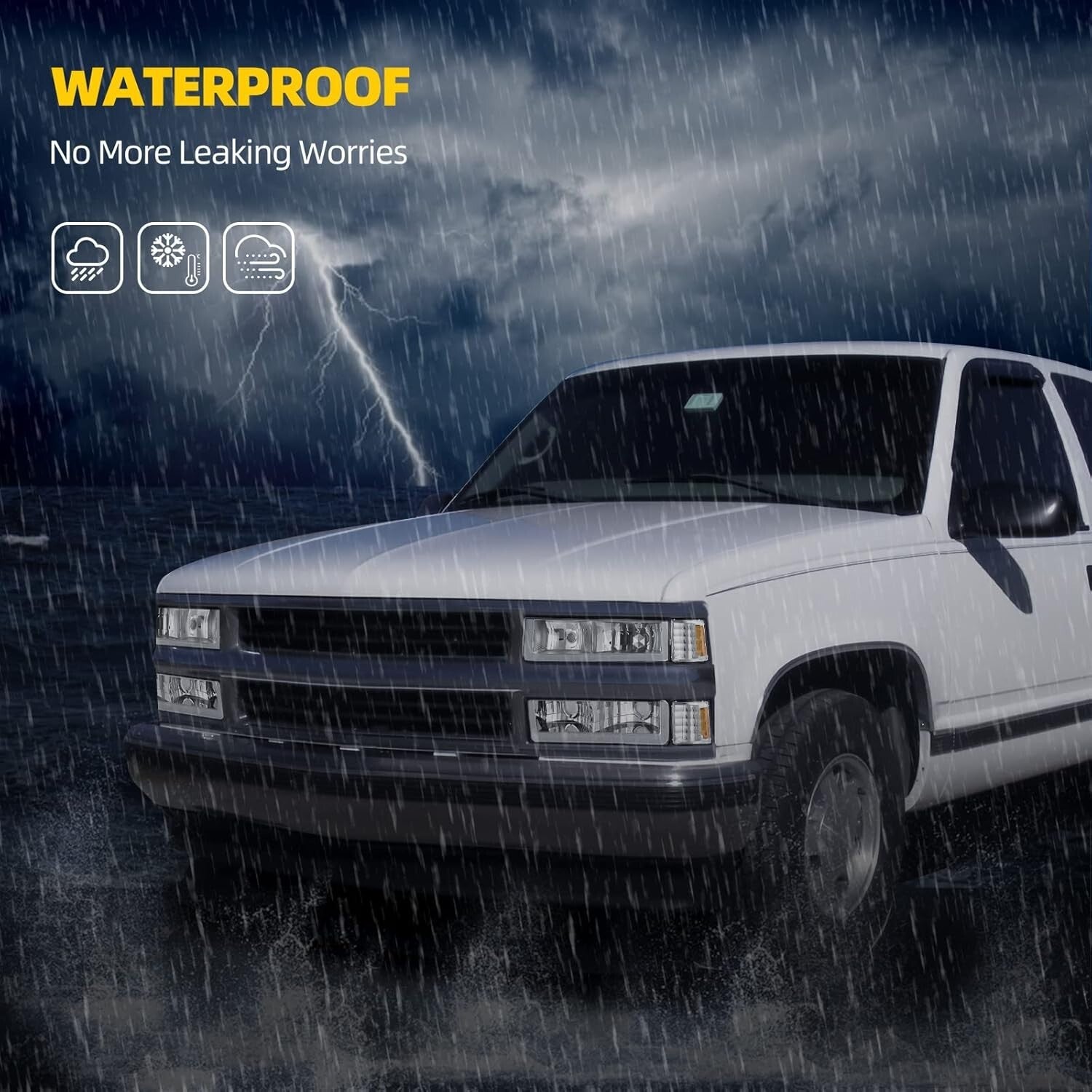 Weather-Sealed LED Headlights for 1994-1999 Chevy C/K Series, Impact-Resistant