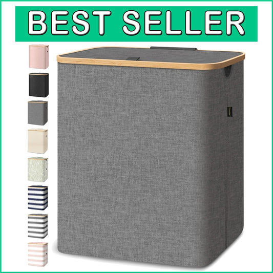 Elegant 36 Gal Bamboo Laundry Hamper with Lid - Portable and Durable Design