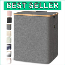 Load image into Gallery viewer, Elegant 36 Gal Bamboo Laundry Hamper with Lid - Portable and Durable Design