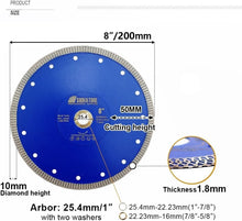Load image into Gallery viewer, 8-Inch Diamond Saw Blade for Porcelain, Ceramic, Granite &amp; Marble Cutting