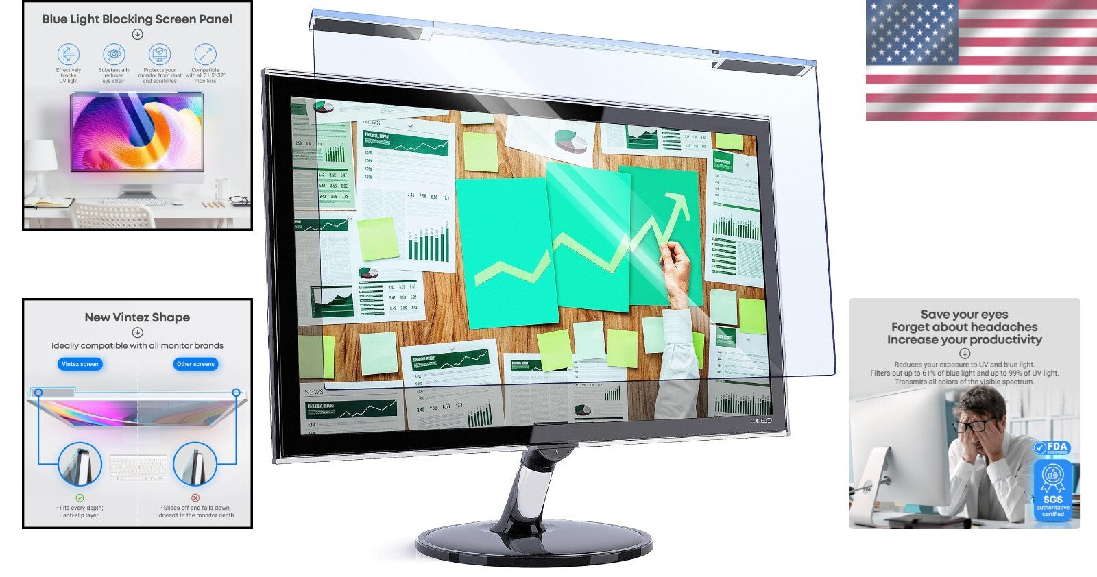 Blue Light Blocking Screen Protector for 31.5-32 Inch Monitors – Eye Protection