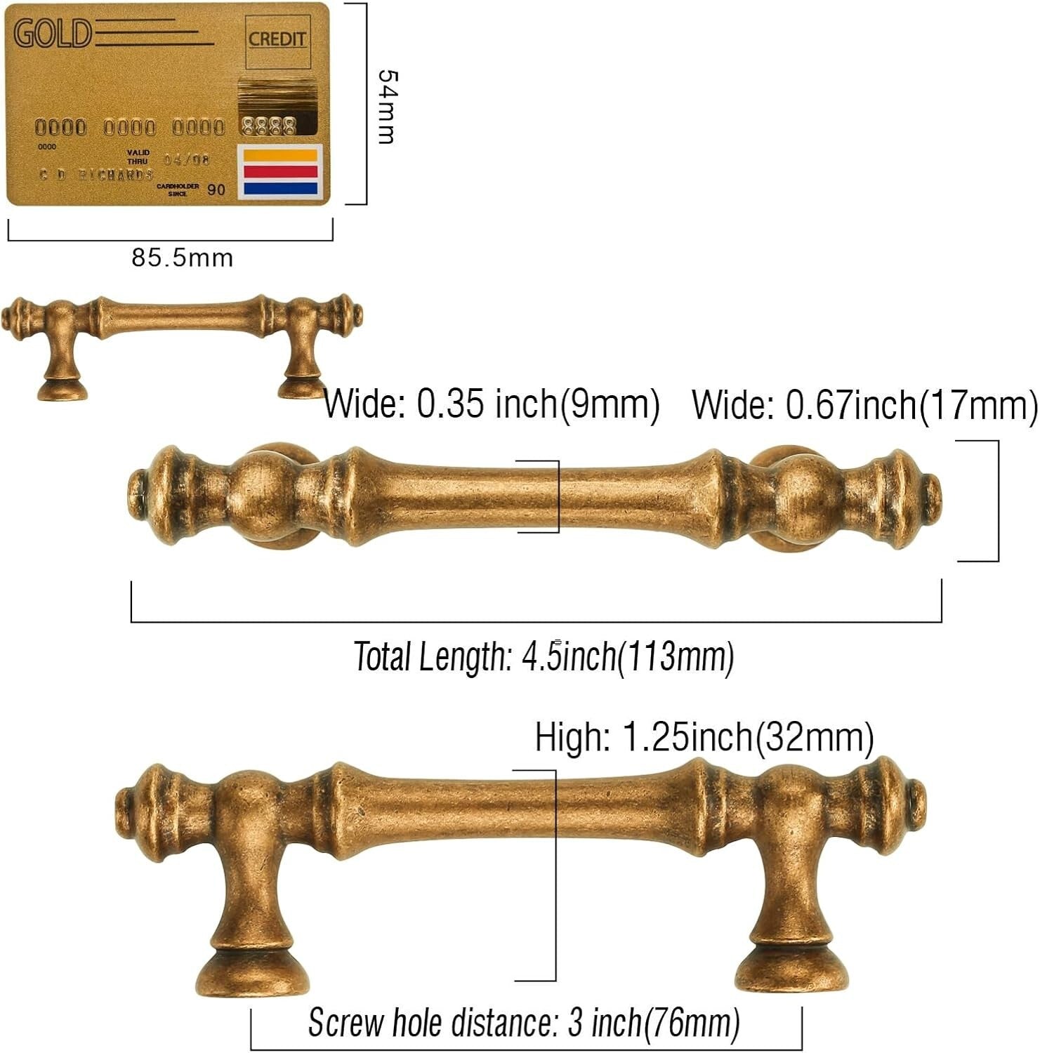 Durable Antique Brass Cabinet Pulls 3 Inch - Perfect for Home Upgrade