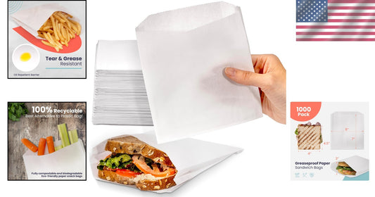 1000 Pack Greaseproof Paper Sandwich Bags - 7x6