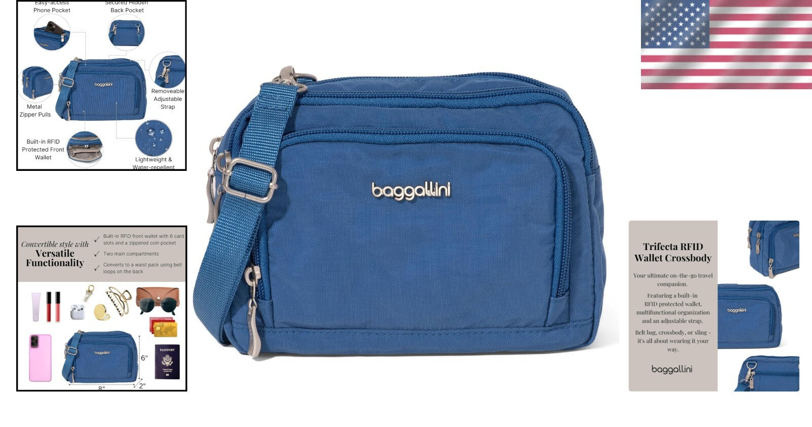 Lightweight RFID-Protected Women's Crossbody Bag with Wallet - Versatile Design