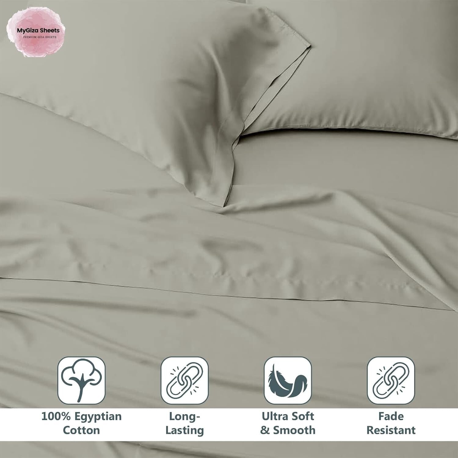 100% Certified Giza Cotton King Size Sheets Set - 4PC Deep Pocket Elegance