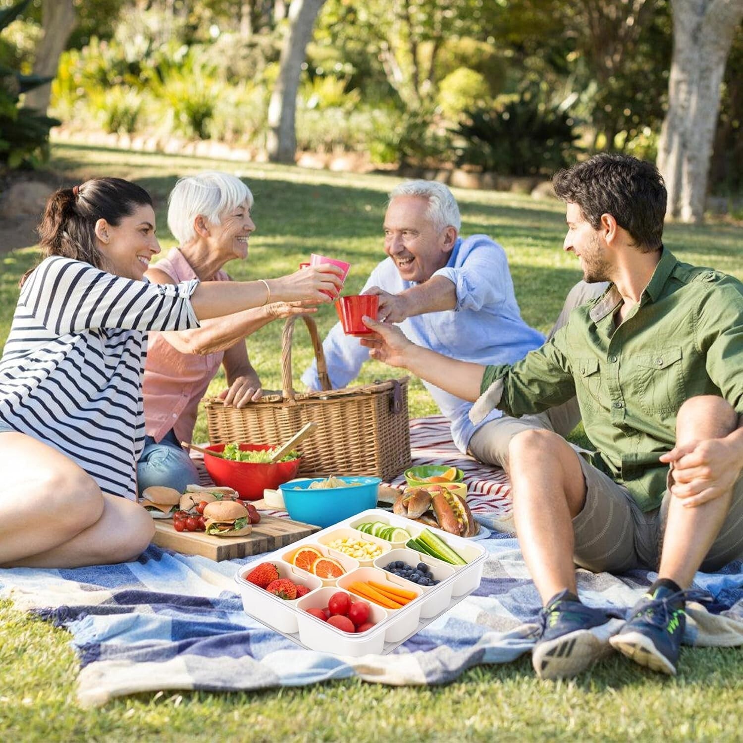 BPA-Free Portable Snack Serving Tray with Lid - Perfect for Picnics & Travel