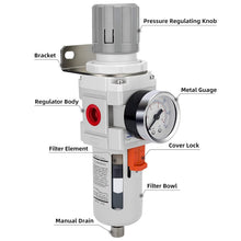 Load image into Gallery viewer, 1/2" NPT Air Filter Regulator Combo with 5 Micron Brass Element - 0-150 psi