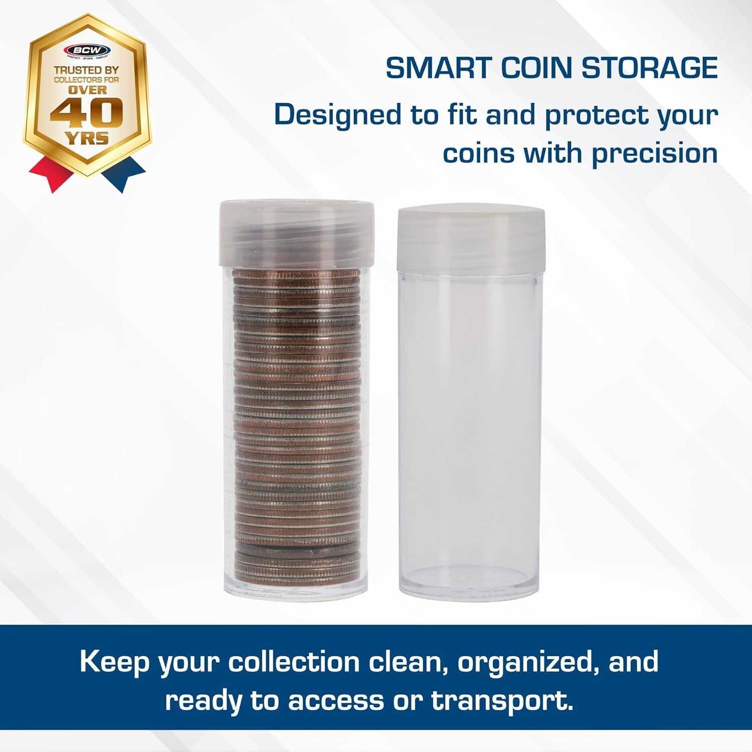 Crystal Clear Coin Holders with Airtight Caps - Perfect for Quarter Storage