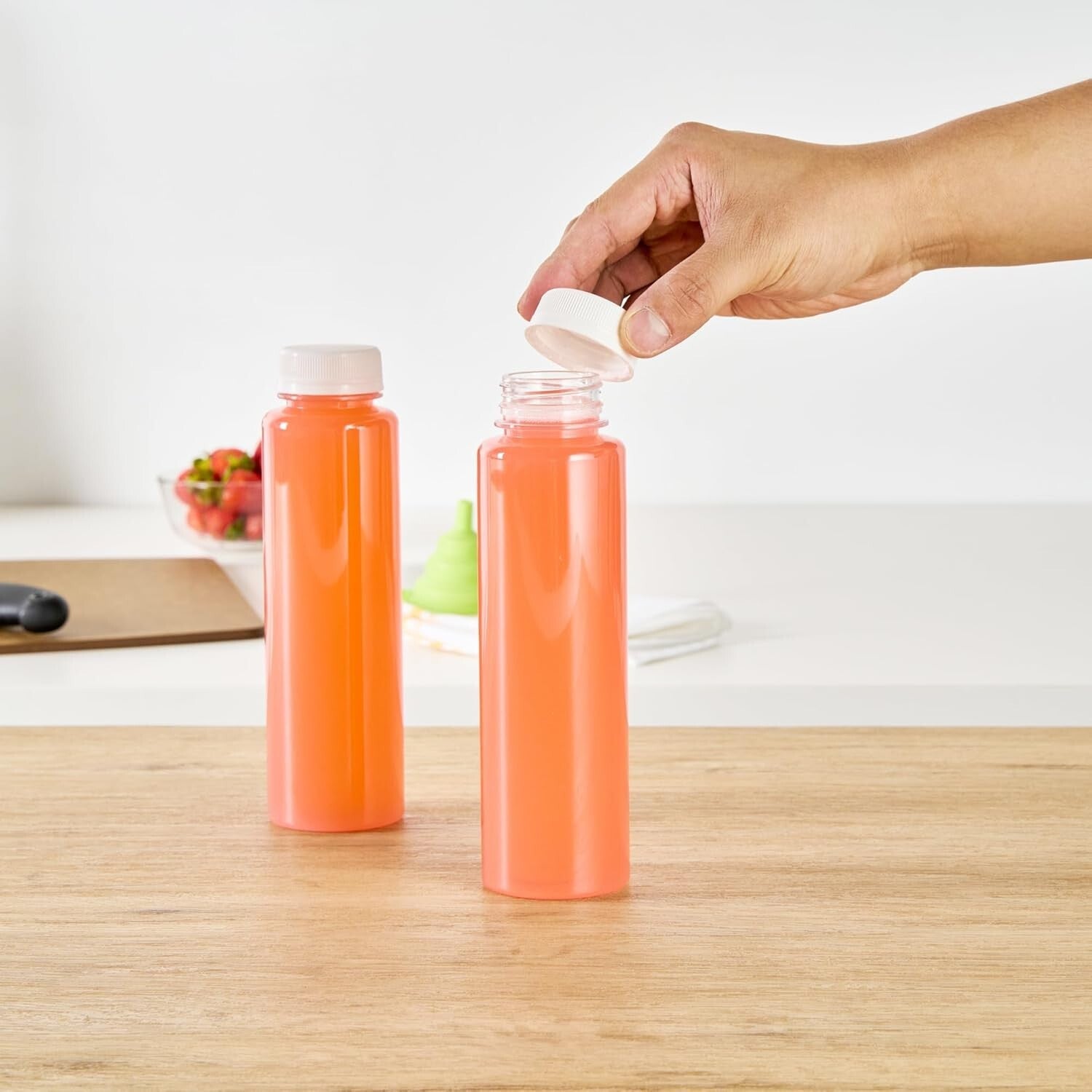 100 Recyclable 12 Oz Plastic Juice Bottles with Tamper-Evident Safety Caps