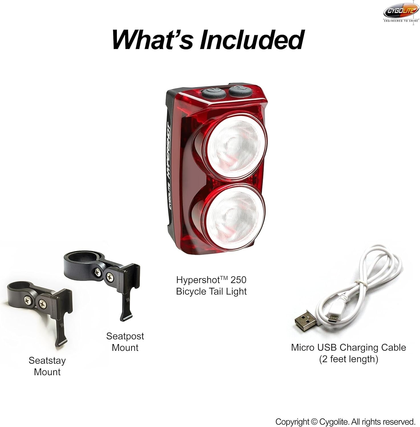 Bright & Compact Bicycle Taillight - 350/250 Lumens with Secure Mounting System