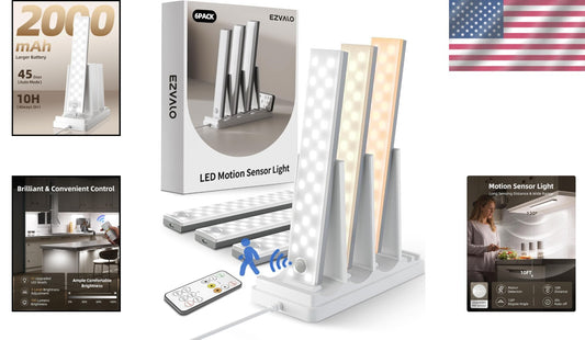 6-Pack Rechargeable Motion Sensor Under Cabinet Lights with Remote Control