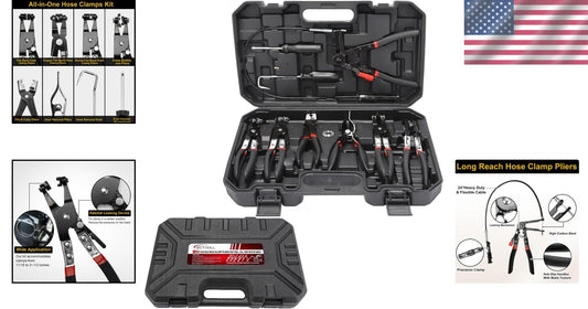 Flexible Long Reach 9pcs Hose Clamp Tool Set with Storage Box for Mechanics
