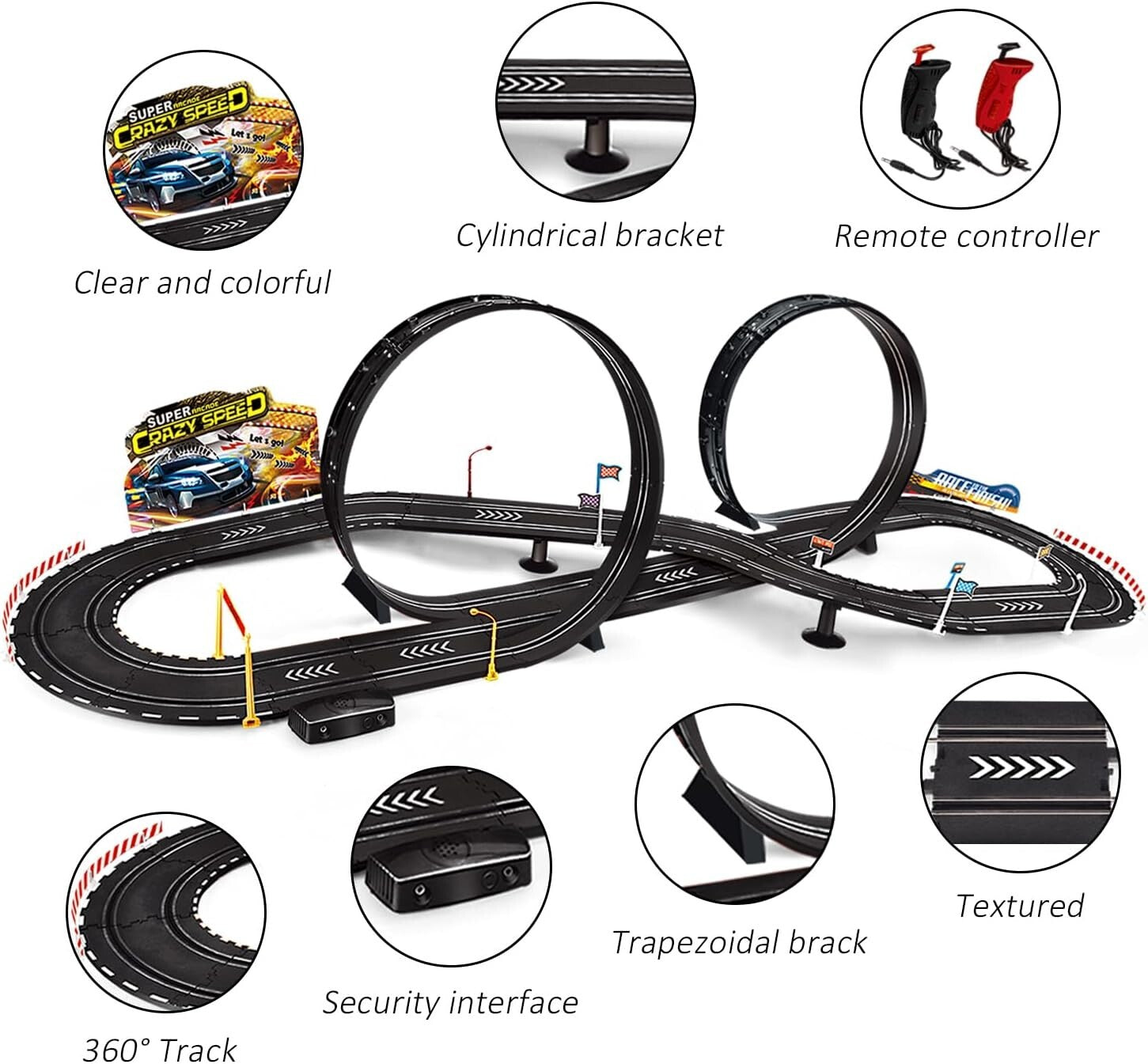 Kids Electric Slot Car Racing Set - Includes 2 Cars, Loop, and Fly-Over Track