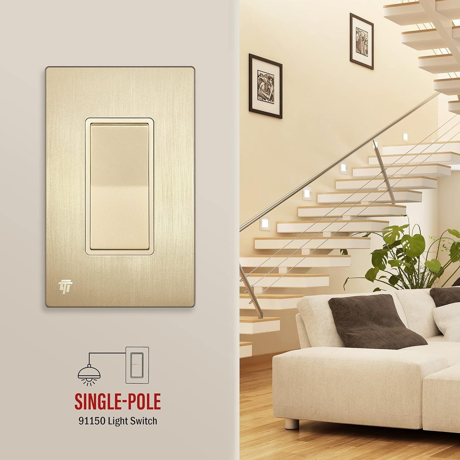 Versatile Gold Decorator Light Switch 15A 10 Pack - Ideal for Home & Commercial