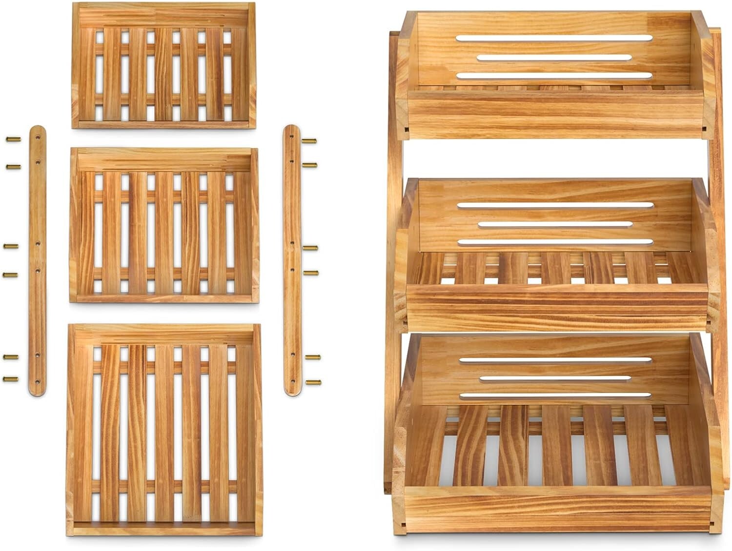 Ample Space 3 Tier Kitchen Fruit and Vegetable Storage Basket in Rustic Brown