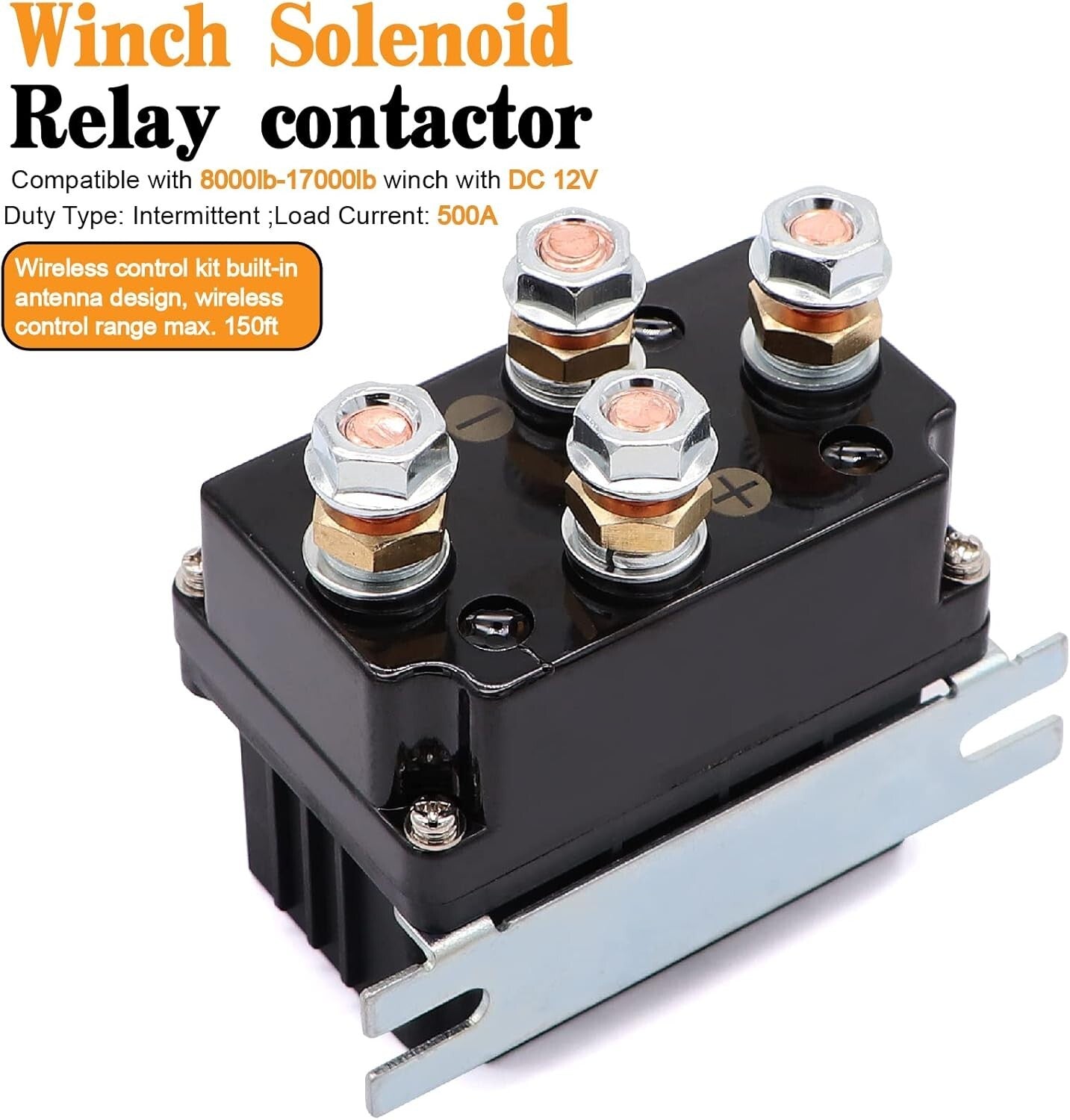 Heavy-Duty 12V Winch Solenoid Contactor with Pre-Wired Control Box & Hand Switch