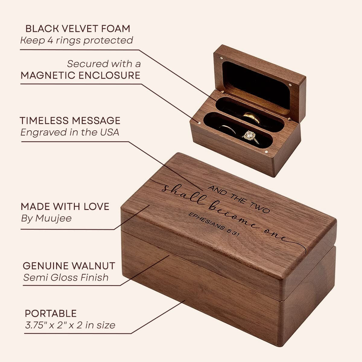 Engraved Walnut Ring Box - A Rustic Storage for Wedding and Engagement Rings