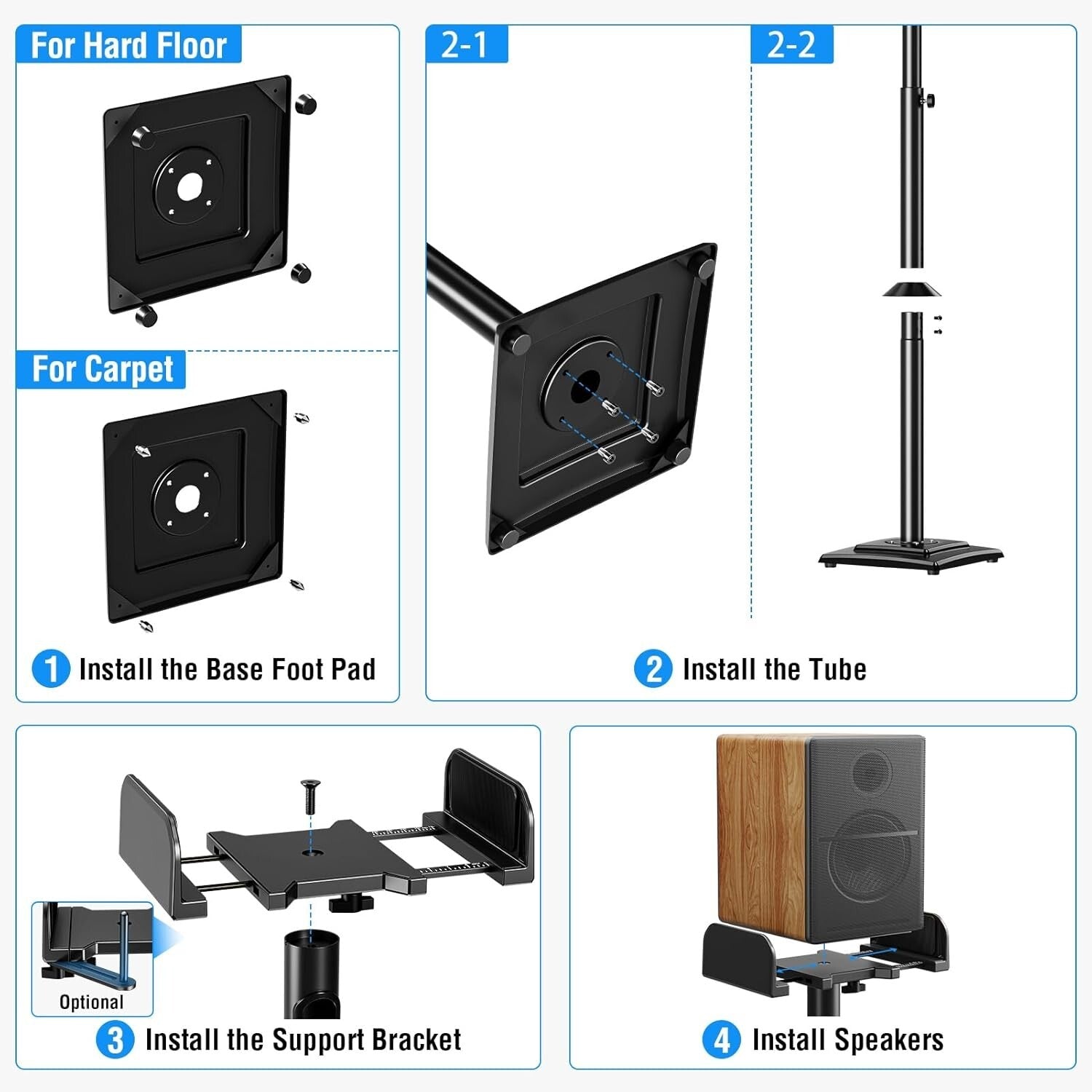 Sleek 34" to 43.3" Adjustable Speaker Stands with Concealed Cables – Alloy Steel