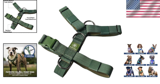 Solid Green Large Dog No-Pull Harness - Nylon Halter for Easy Control - Size S