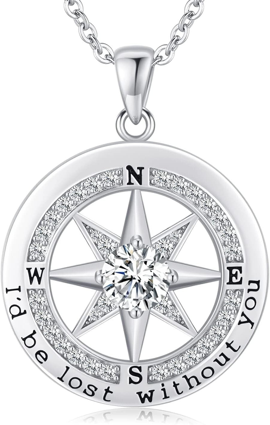 Elegant Compass Necklace in S925 Silver - Dazzling Gift for Wife or Girlfriend