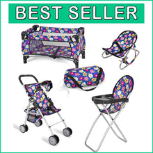 Load image into Gallery viewer, Toddler-Friendly 4 Piece Doll Accessories Set - Stroller, High Chair &amp; Carry Bag